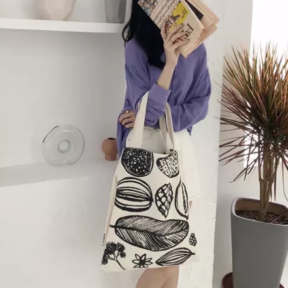 Linen tote Book bag print shoulder bag shopping market - Picture 3 of 5